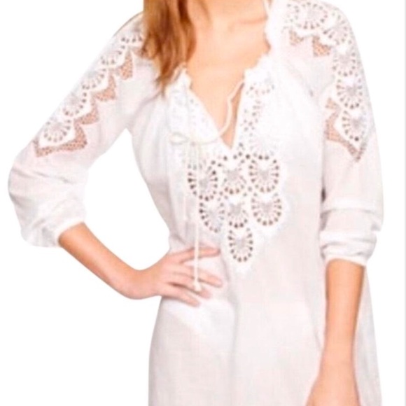 J. Crew coverup in off white with inset embroidery & rope neck tie. XL. - Picture 5 of 15